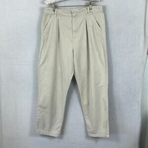 MNG Dress Pants Womens Size 10 Front Pleated Tapered Leg Ivory High Waist